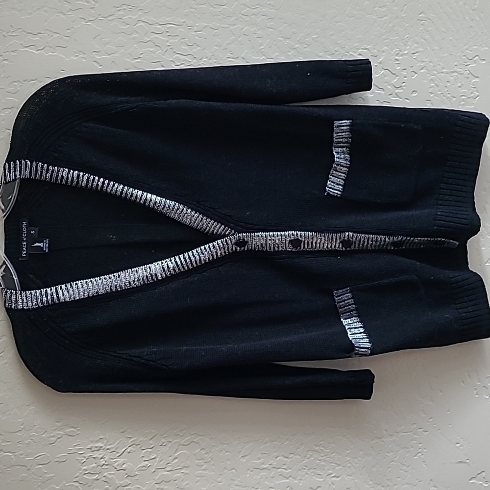 Peace of Cloth Black Silver Tipped Cardigan S
